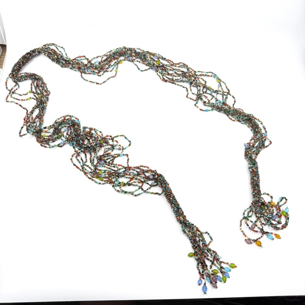 Multi-Strand Seed Bead Statement Lariat Necklace Boho Festival Jewelry Long - Picture 3 of 9